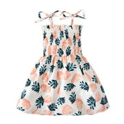 Toddler Girls Hawaiian Dress Summer Beach Slip Dress Summer Sweet Print Cotton Sleeveless Dresses 2-6 Years Orange